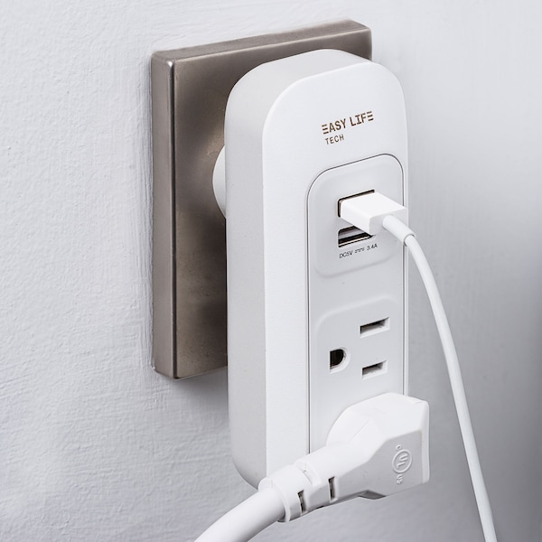Easylife Tech 2 AC Outlet 2 USB Wall Plug Adapter Ideal for Home, Travel Work - 0-1301