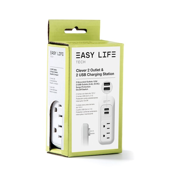 Easylife Tech 2 AC Outlet 2 USB Wall Plug Adapter Ideal for Home, Travel Work - 0-1301