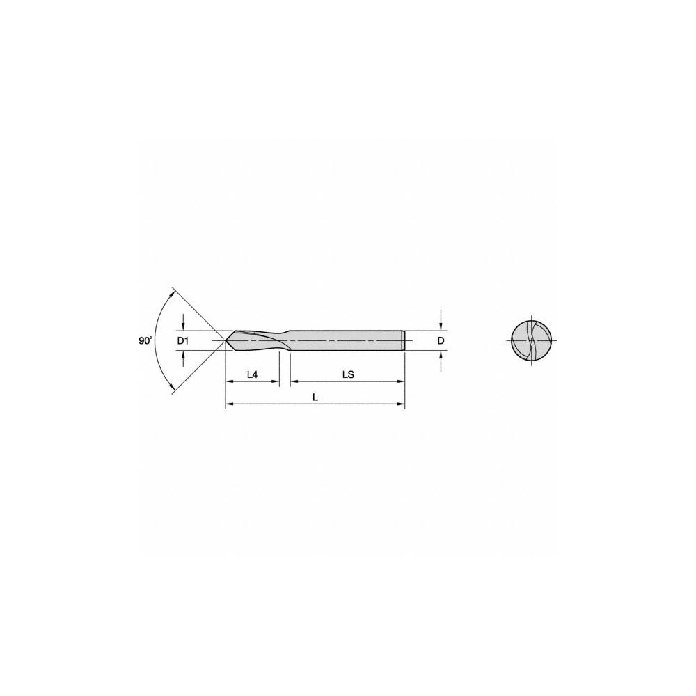 Kennametal Spotting Drill: 4.00 mm Dia, 90 deg, 54 mm OAL, Solid Carbide - 1191628