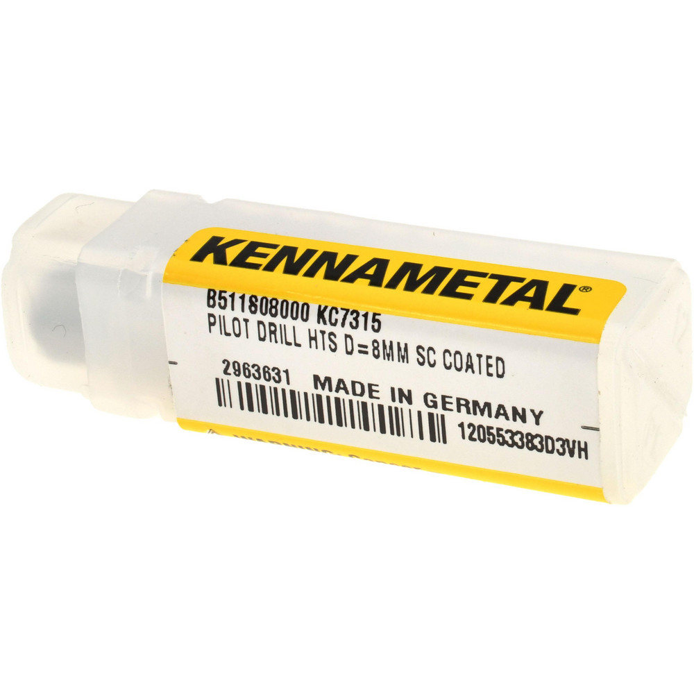Kennametal Spotting Drill: 8.00 mm Dia, 118 deg, 27.4 mm OAL, Solid Carbide - 2963631