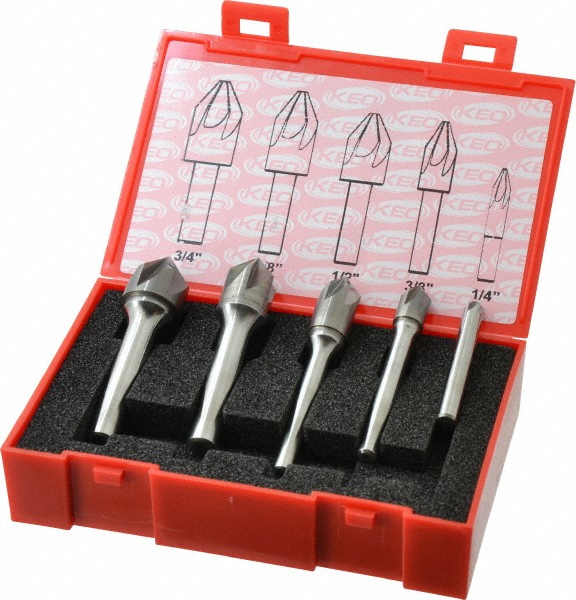 Keo Countersink Set: 5 Pc, 1/4 to 3/4" Head Dia, 6 Flute - 919-001-032