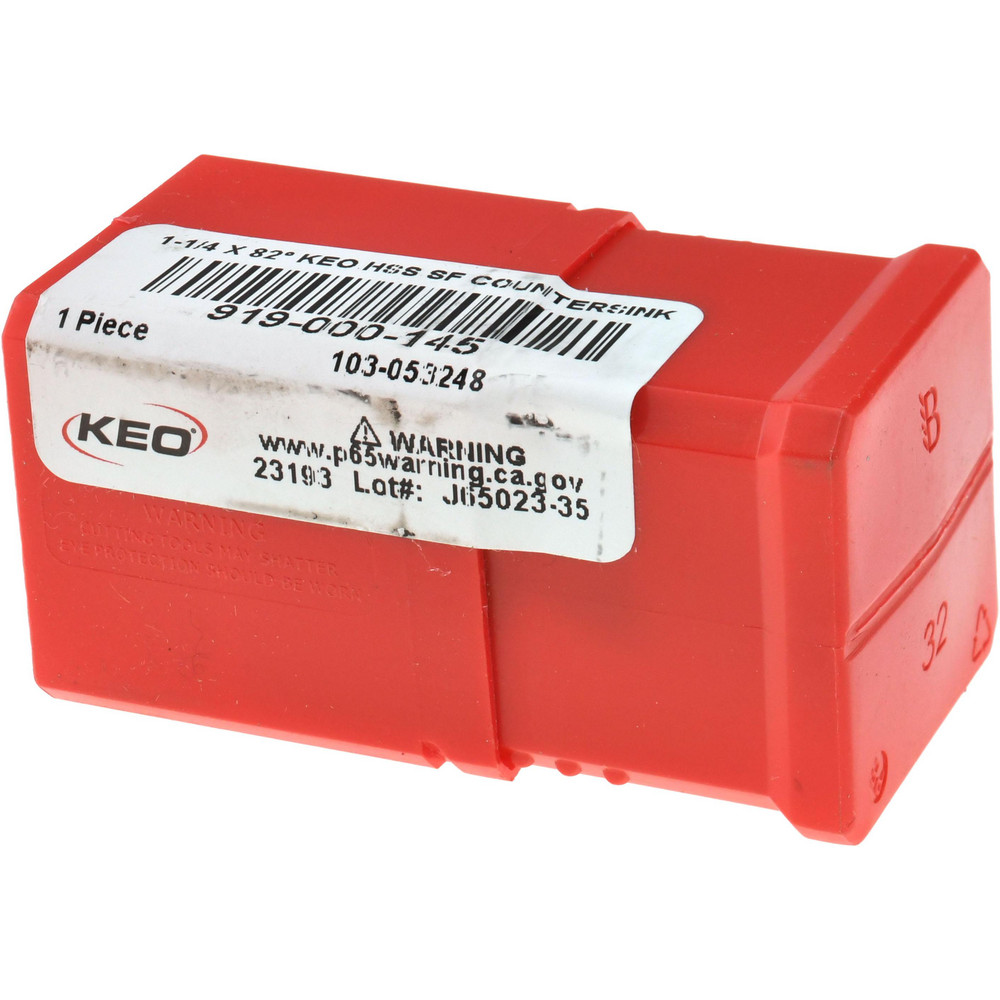Keo Countersink: 1-1/4" Head Dia, 82.00 deg Included Angle, 1 Flute, High-Speed Steel, Right Hand Cut - 919-000-145