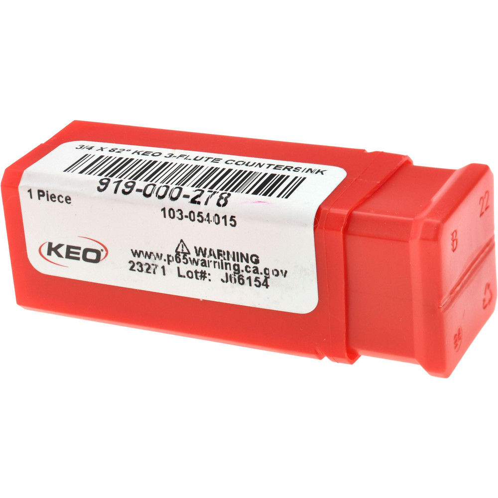 Keo Countersink: 3/4" Head Dia, 82.00 deg Included Angle, 3 Flute, Cobalt Steel, Right Hand Cut - 919-000-278