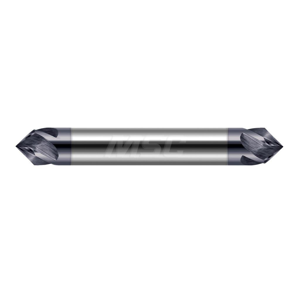 Micro 100 Chamfer Mill: 1/4" Dia, 1/4" Shank Dia, 120 deg, 6 Flute, Solid Carbide, Double End - CS-250-120X