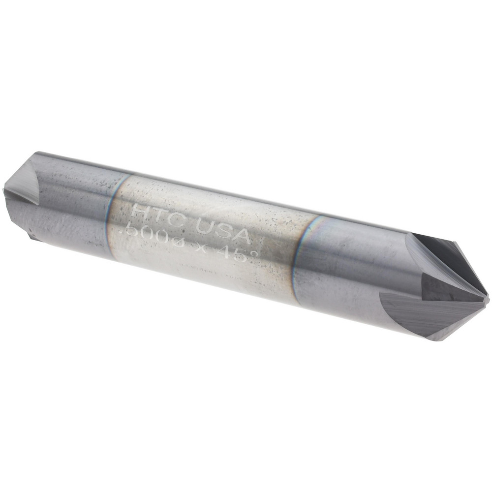 Titan USA Chamfer Mill: 1/2" Dia, 1/2" Shank Dia, 100 deg, 4 Flute, Solid Carbide, Double End - TC88179