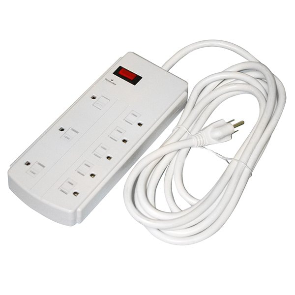 Quest Technology International Wide Surge Strip, 8-Outlets + 12Ft. Cord, White, Etl - EPD-1808
