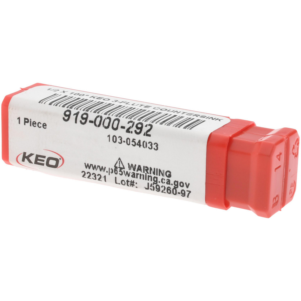 Keo Countersink: 1/2" Head Dia, 100.00 deg Included Angle, 3 Flute, Cobalt Steel, Right Hand Cut - 919-000-292