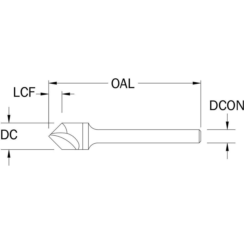 SGS Countersink: 1/8" Head Dia, 60.00 deg Included Angle, 1 Flute, Solid Carbide, Right Hand Cut - 74001