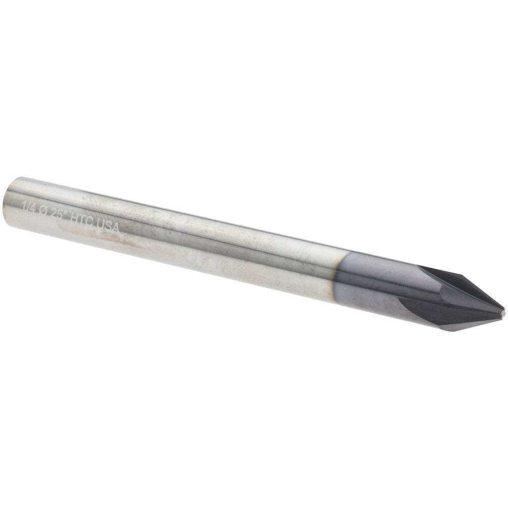 Harvey Tool Chamfer Mill: 1/4" Dia, 1/4" Shank Dia, 50 deg, 4 Flute, Solid Carbide, Single End - 876425-C3