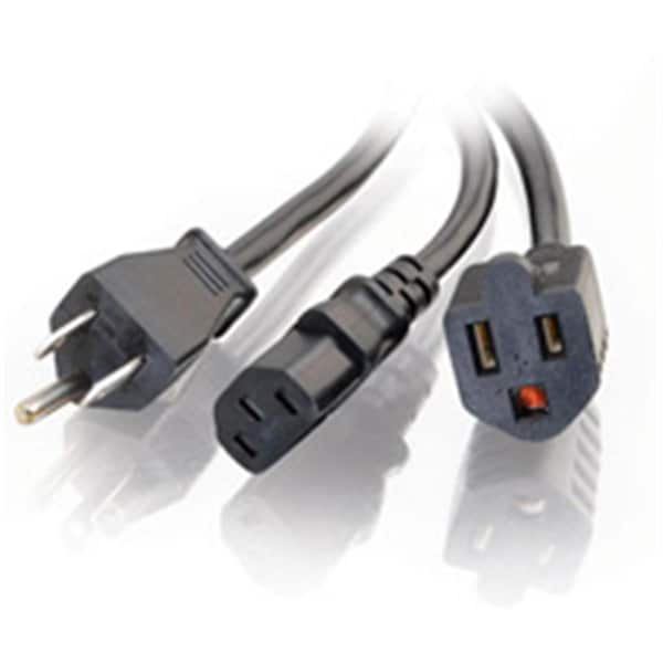 Fasttrack 1.5ft 1-TO-2 POWER CORD SPLITTER NEMA 5-15P to 1 NEMA 5-15R + 1 IEC320 C13 - FA56884