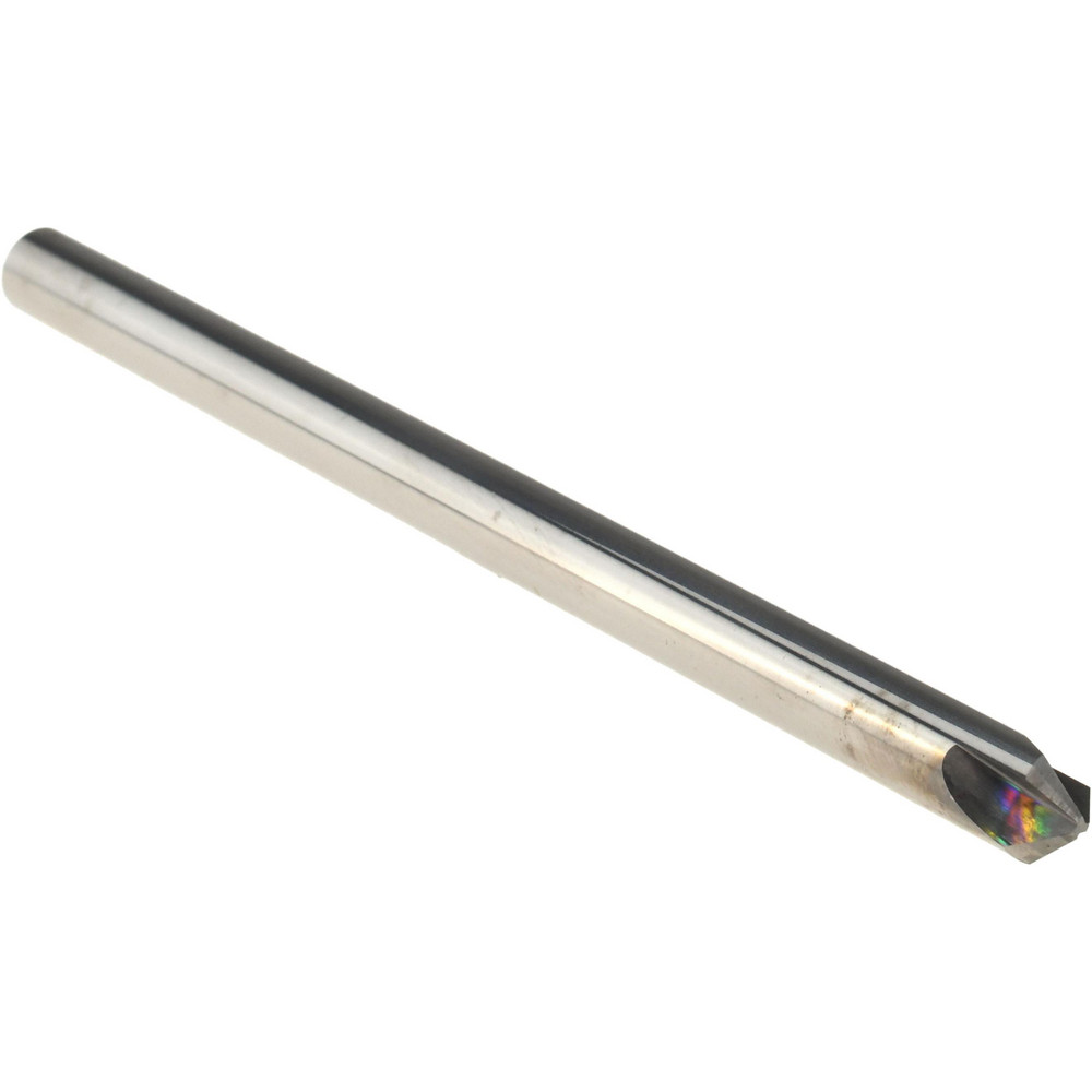 Harvey Tool Chamfer Mill: 1/4" Dia, 1/4" Shank Dia, 90 deg, 3 Flute, Solid Carbide, Single End - 48545