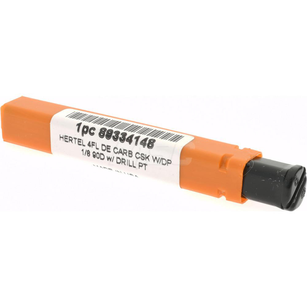 Hertel Countersink: 1/8" Head Dia, 90.00 deg Included Angle, 4 Flute, Solid Carbide, Right Hand Cut - 334-301070