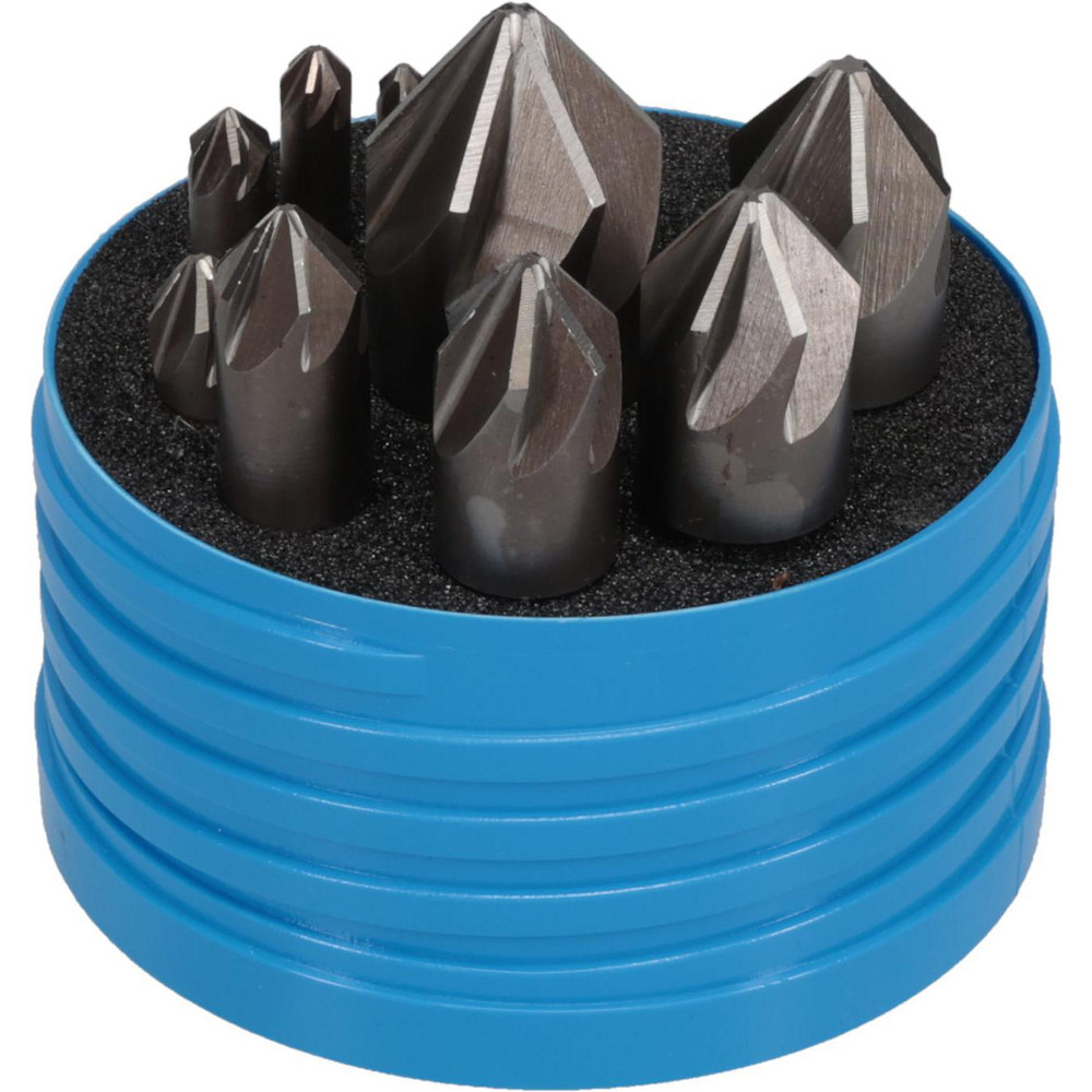Value Collection Countersink Set: 10 Pc, 3/16 to 1-1/4" Head Dia, 6 Flute, 82 deg Included Angle - SC218210S
