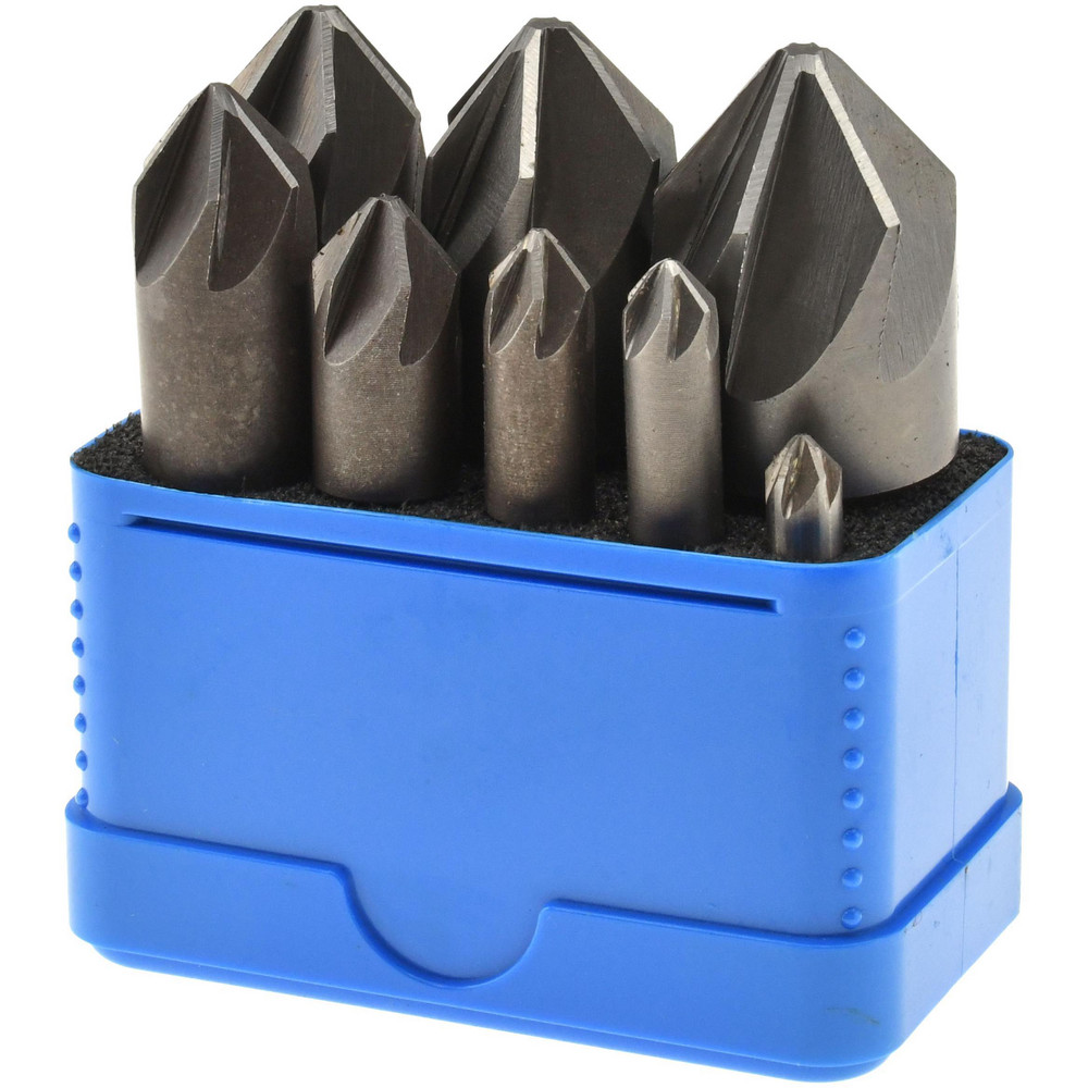 Value Collection Countersink Set: 10 Pc, 3/16 to 1-1/4" Head Dia, 6 Flute, 82 deg Included Angle - SC218210S