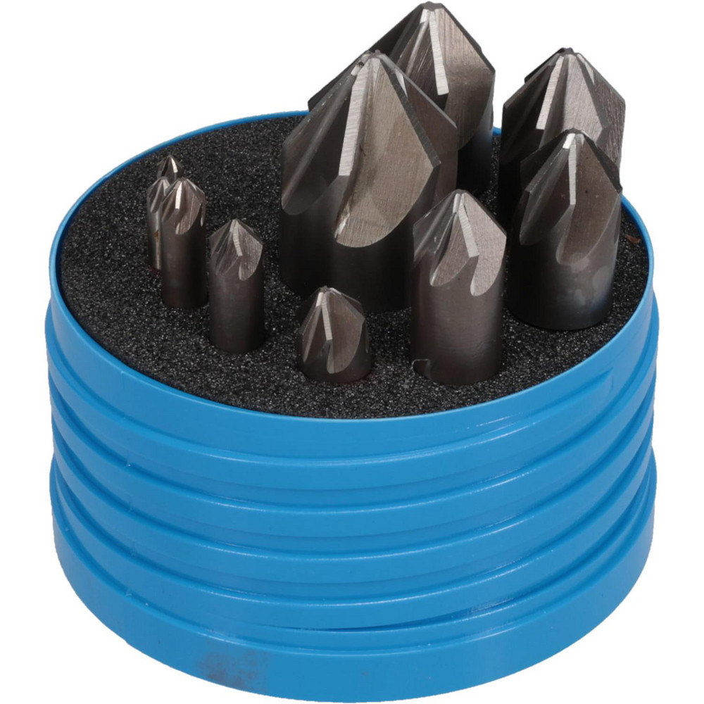 Value Collection Countersink Set: 10 Pc, 3/16 to 1-1/4" Head Dia, 6 Flute, 82 deg Included Angle - SC218210S