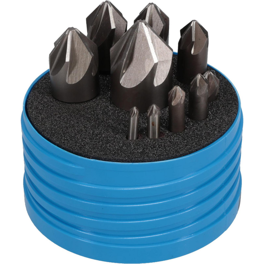 Value Collection Countersink Set: 10 Pc, 3/16 to 1-1/4" Head Dia, 6 Flute, 82 deg Included Angle - SC218210S
