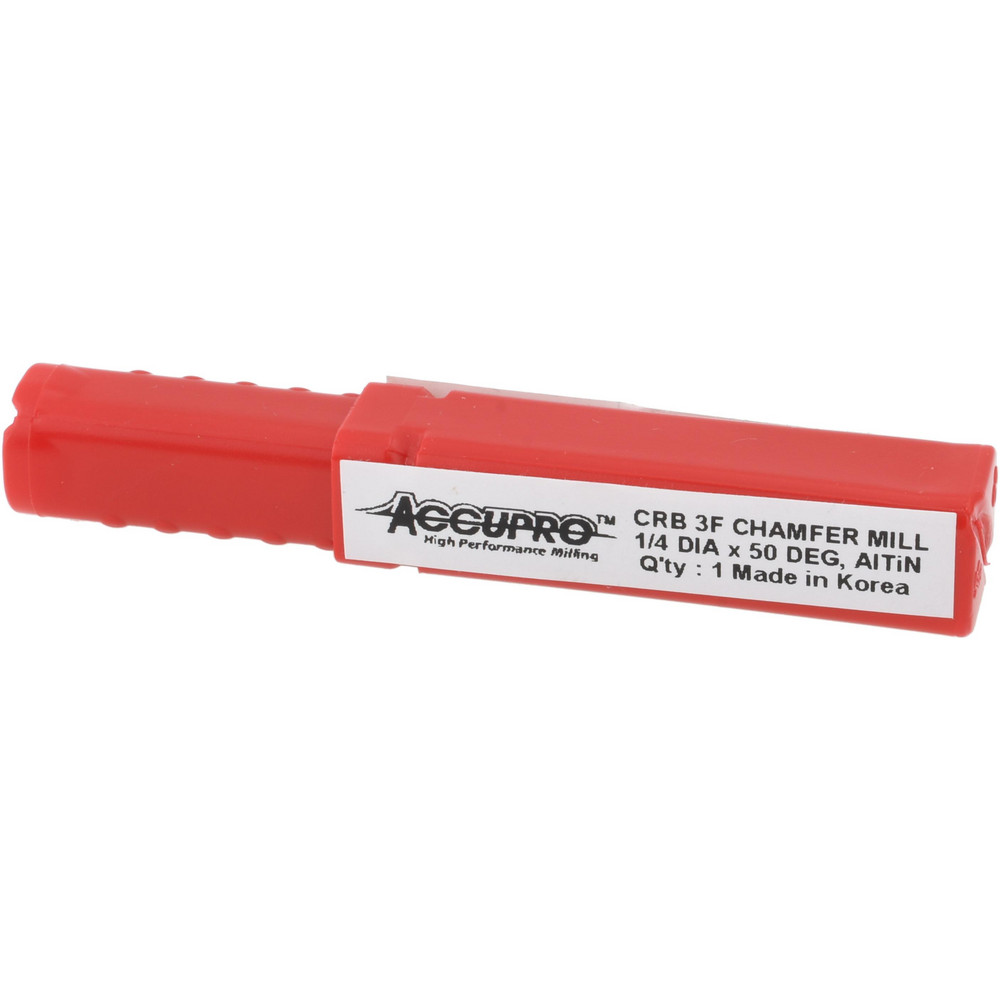 Accupro Chamfer Mill: 1/4" Dia, 1/4" Shank Dia, 100 deg, 3 Flute, Solid Carbide, Single End - EM99943866