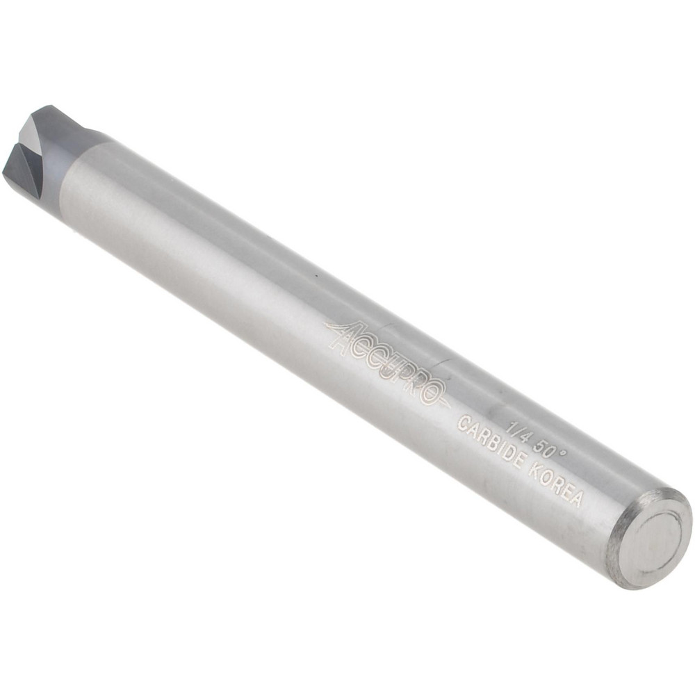Accupro Chamfer Mill: 1/4" Dia, 1/4" Shank Dia, 100 deg, 3 Flute, Solid Carbide, Single End - EM99943866