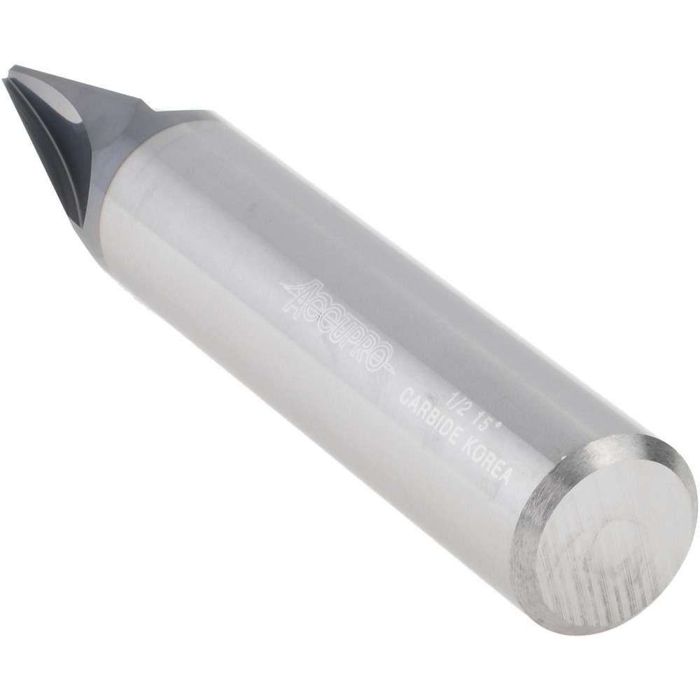 Accupro Chamfer Mill: 1/2" Dia, 1/2" Shank Dia, 30 deg, 4 Flute, Solid Carbide, Single End - EM99943864