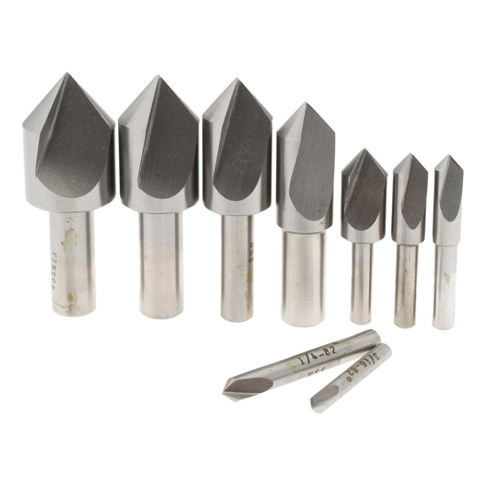 Value Collection Countersink Set: 9 Pc, 3/16 to 1" Head Dia, 1 Flute, 82 deg Included Angle - SC10829S