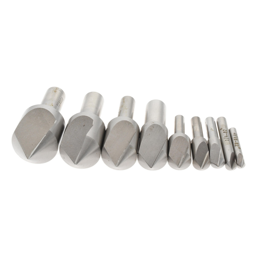 Value Collection Countersink Set: 9 Pc, 3/16 to 1" Head Dia, 1 Flute, 82 deg Included Angle - SC10829S