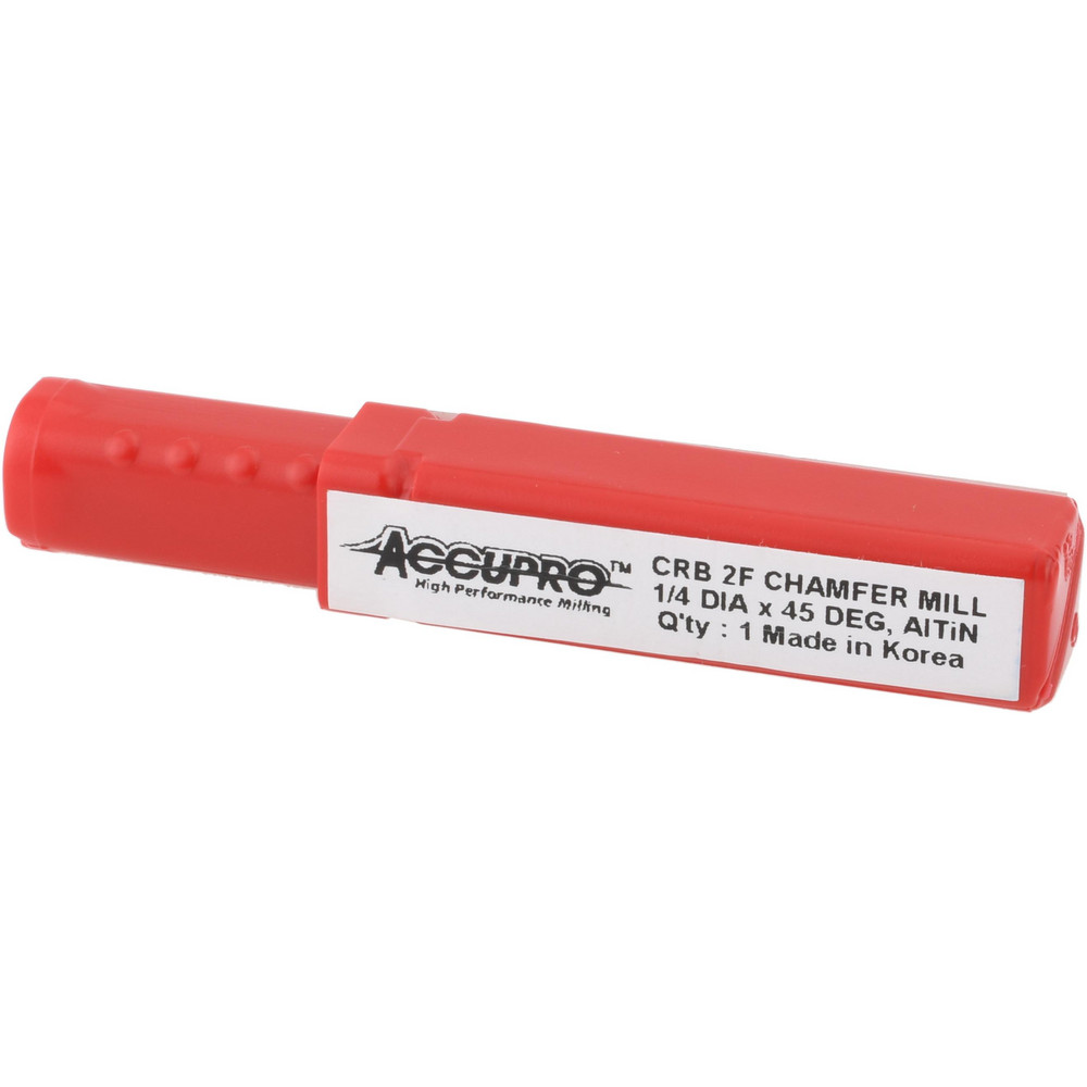 Accupro Chamfer Mill: 1/4" Dia, 1/4" Shank Dia, 90 deg, 2 Flute, Solid Carbide, Single End - EM99943855