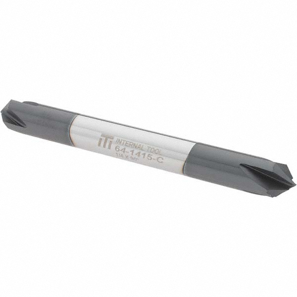 Harvey Tool Chamfer Mill: 1/4" Dia, 1/4" Shank Dia, 90 deg, 4 Flute, Solid Carbide, Double End - 842445-C3