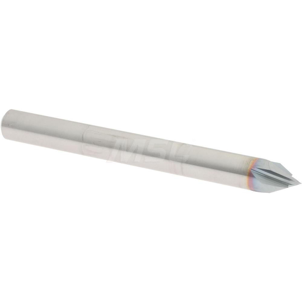 Harvey Tool Chamfer Mill: 1/4" Dia, 1/4" Shank Dia, 60 deg, 4 Flute, Solid Carbide, Single End - 876430