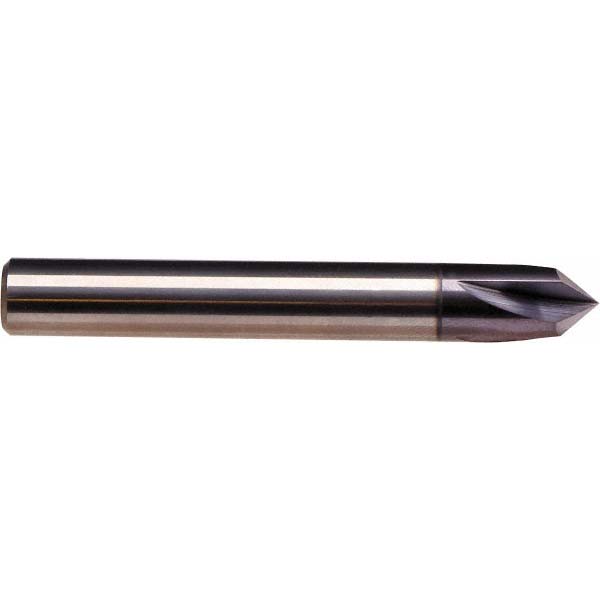 Harvey Tool Chamfer Mill: 1/4" Dia, 1/4" Shank Dia, 60 deg, 4 Flute, Solid Carbide, Single End - 876430
