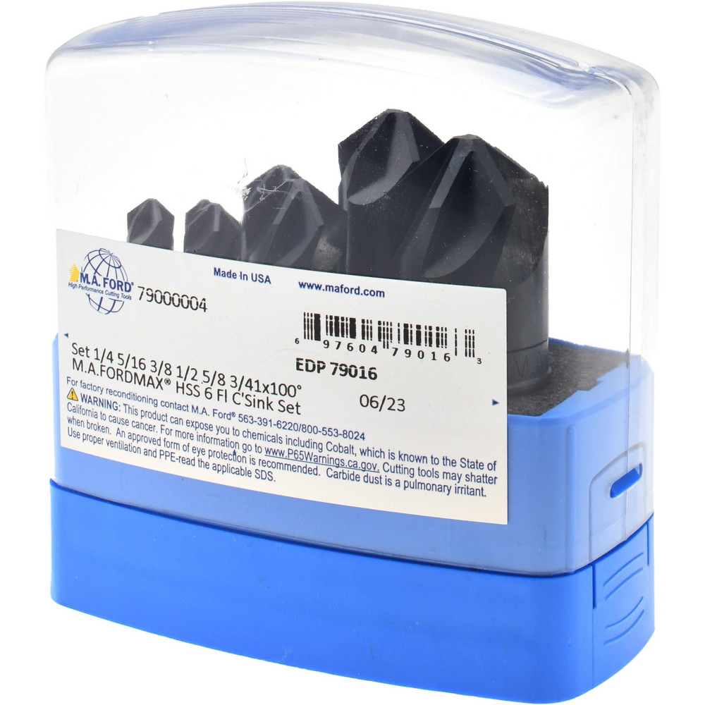 M.A. Ford® Countersink Set: 7 Pc, 1/4 to 1" Head Dia, 6 Flute - 79000004