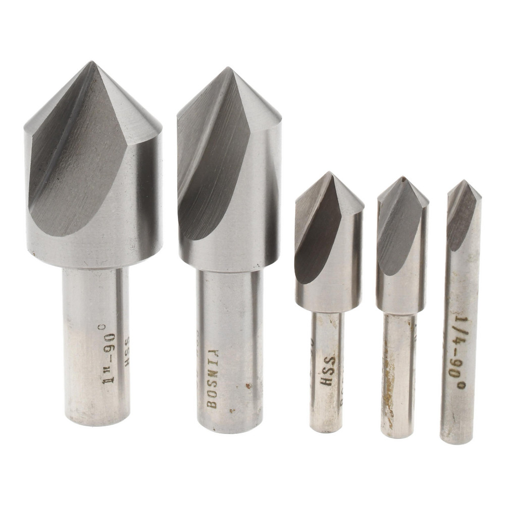 Value Collection Countersink Set: 5 Pc, 1/4 to 1" Head Dia, 1 Flute, 90 deg Included Angle - SC10905S