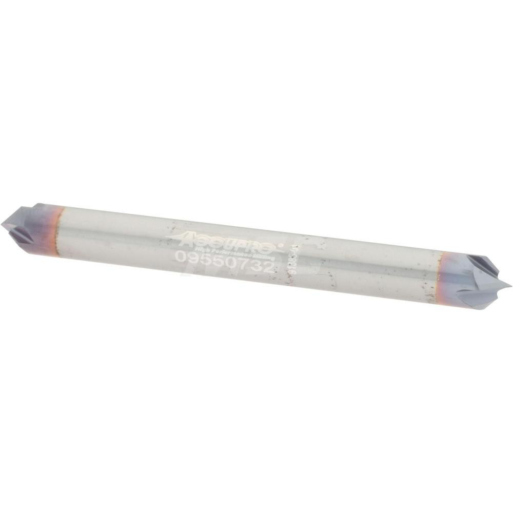 Harvey Tool Chamfer Mill: 1/4" Dia, 1/4" Shank Dia, 82 deg, 4 Flute, Solid Carbide, Double End - 842441-C3