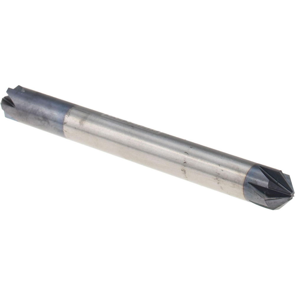 Micro 100 Chamfer Mill: 1/4" Dia, 1/4" Shank Dia, 90 deg, 6 Flute, Solid Carbide, Double End - CS-250-090X