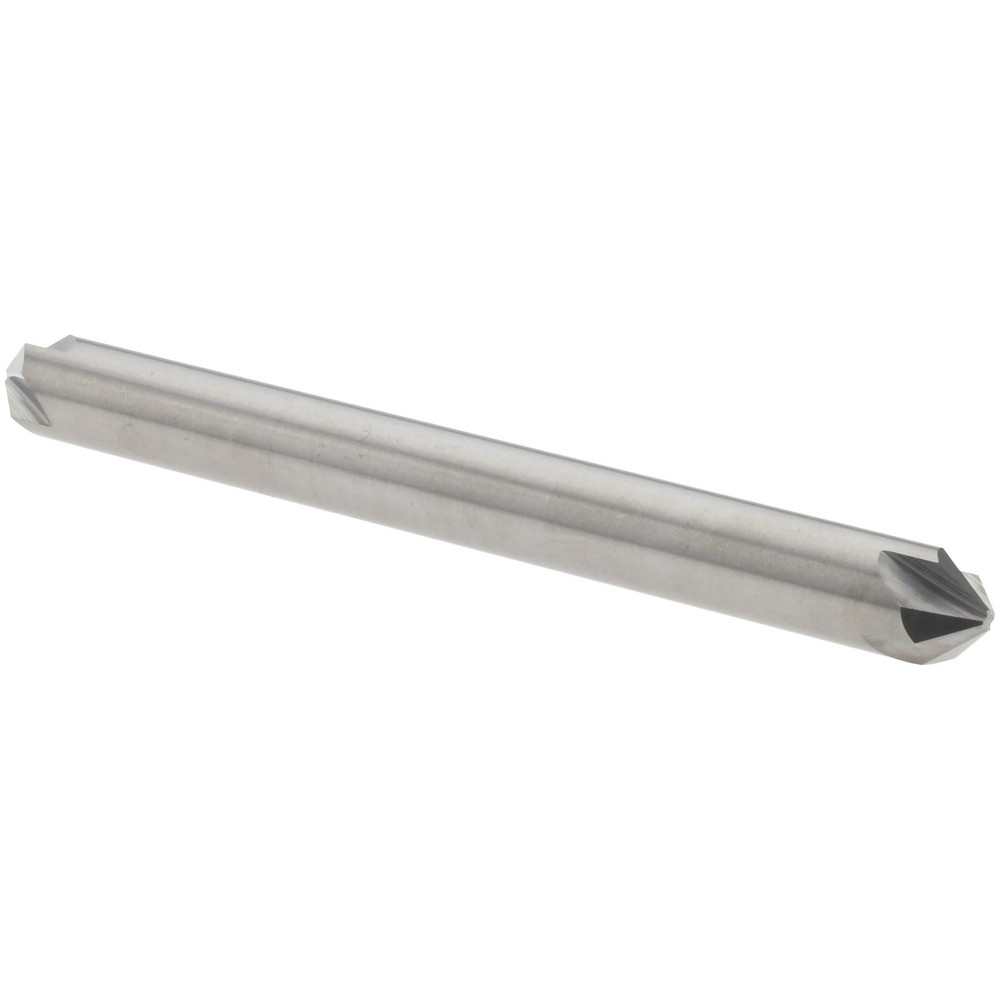 Micro 100 Chamfer Mill: 3/16" Dia, 3/16" Shank Dia, 90 deg, 4 Flute, Solid Carbide, Double End - CS-187-090