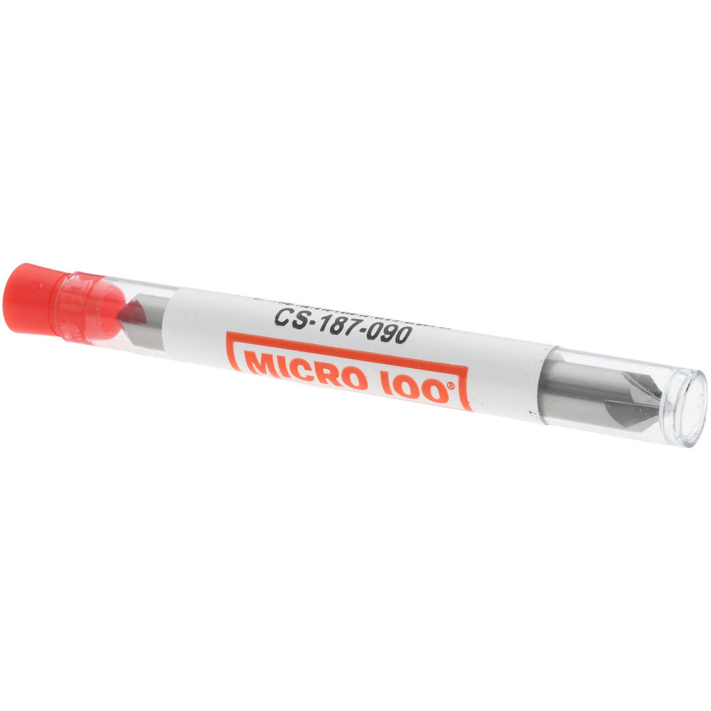 Micro 100 Chamfer Mill: 3/16" Dia, 3/16" Shank Dia, 90 deg, 4 Flute, Solid Carbide, Double End - CS-187-090