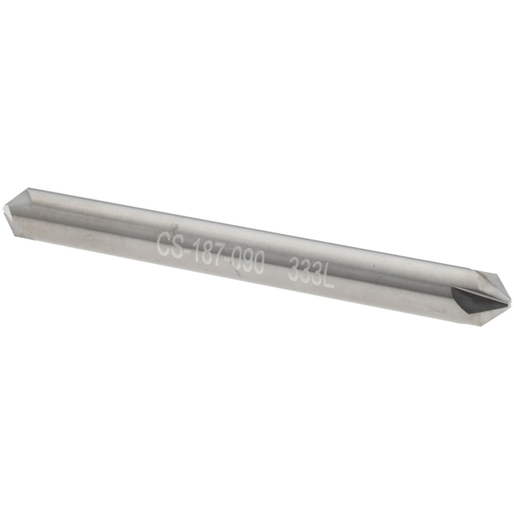 Micro 100 Chamfer Mill: 3/16" Dia, 3/16" Shank Dia, 90 deg, 4 Flute, Solid Carbide, Double End - CS-187-090