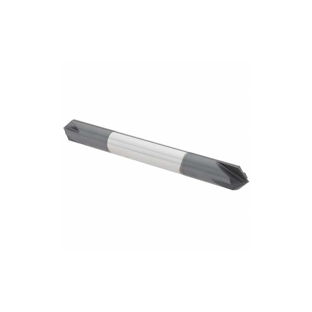 Made in USA Chamfer Mill: 1/4" Dia, 1/4" Shank Dia, 90 deg, 4 Flute, Solid Carbide, Double End - 64-1415-C