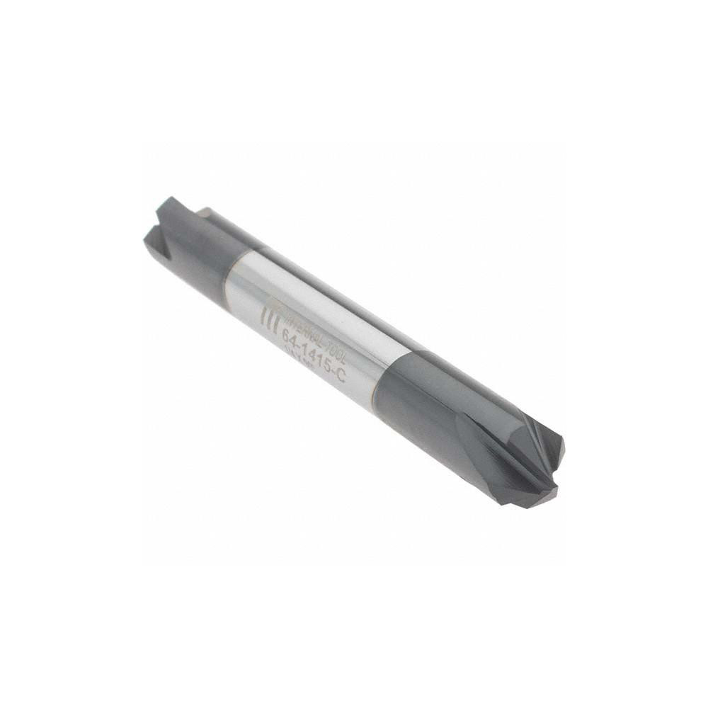 Made in USA Chamfer Mill: 1/4" Dia, 1/4" Shank Dia, 90 deg, 4 Flute, Solid Carbide, Double End - 64-1415-C