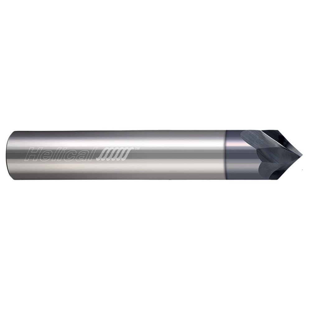 Helical Solutions Chamfer Mill: 1/8" Dia, 1/8" Shank Dia, 90 deg, 2 Flute, Solid Carbide, Single End - 83798