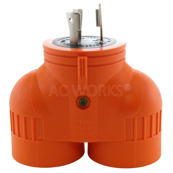 Ac Works Adapter L5-20P 20A 125V 3-Prong Plug to Two 5-20R 20A Household Connectors - ADVL520520