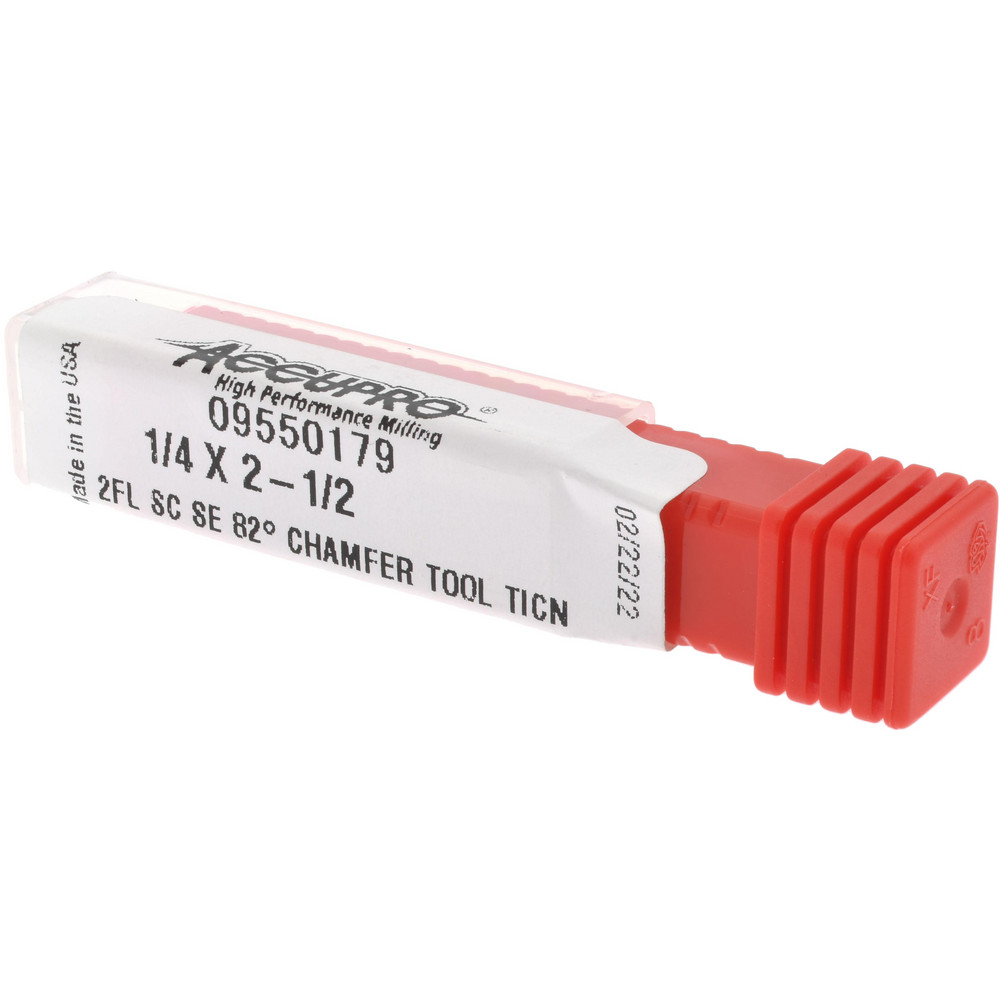 Accupro Chamfer Mill: 1/4" Dia, 1/4" Shank Dia, 82 deg, 2 Flute, Solid Carbide, Single End - 2500151
