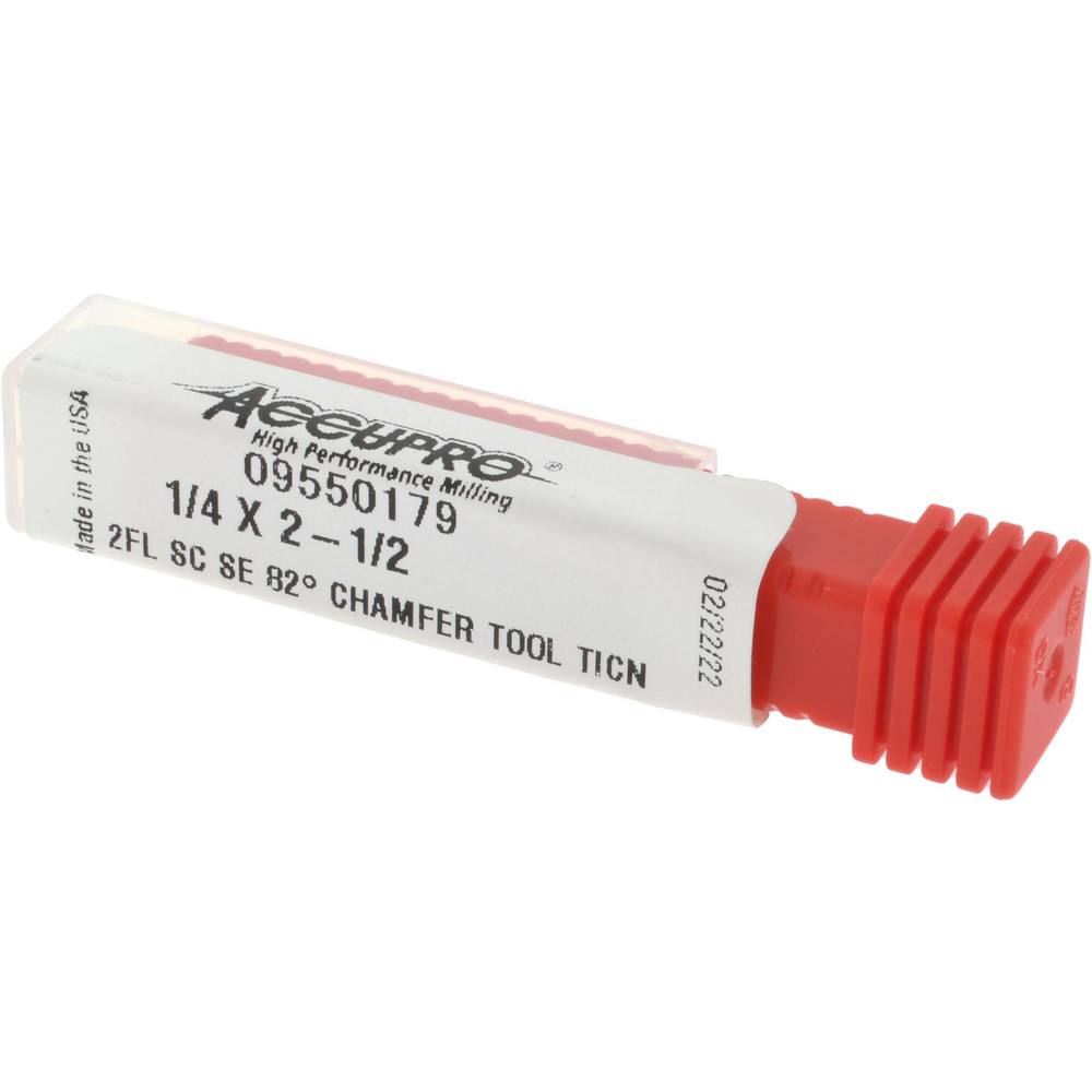 Accupro Chamfer Mill: 1/4" Dia, 1/4" Shank Dia, 82 deg, 2 Flute, Solid Carbide, Single End - 2500151
