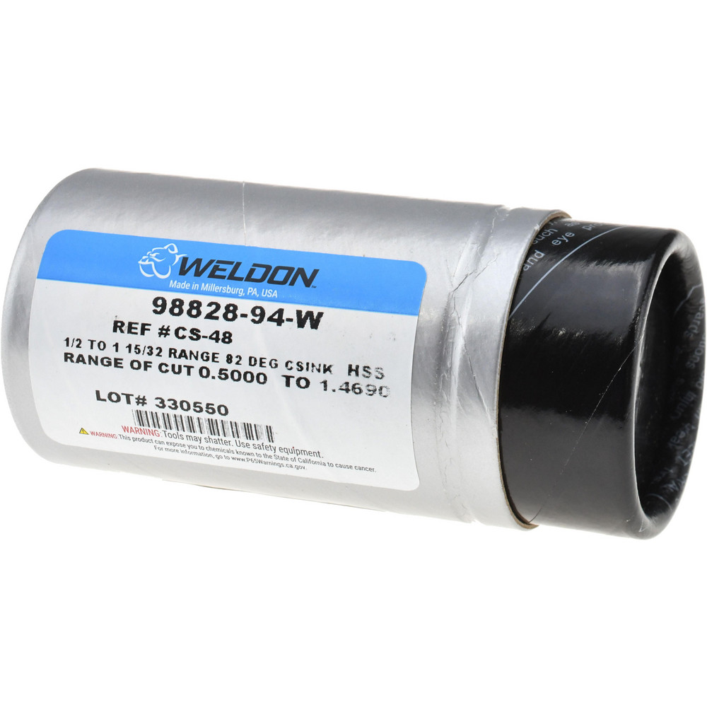 Weldon Countersink: 1-1/2" Head Dia, 82.00 deg Included Angle, 0 Flute, High-Speed Steel, Right Hand Cut - 98828-94-W