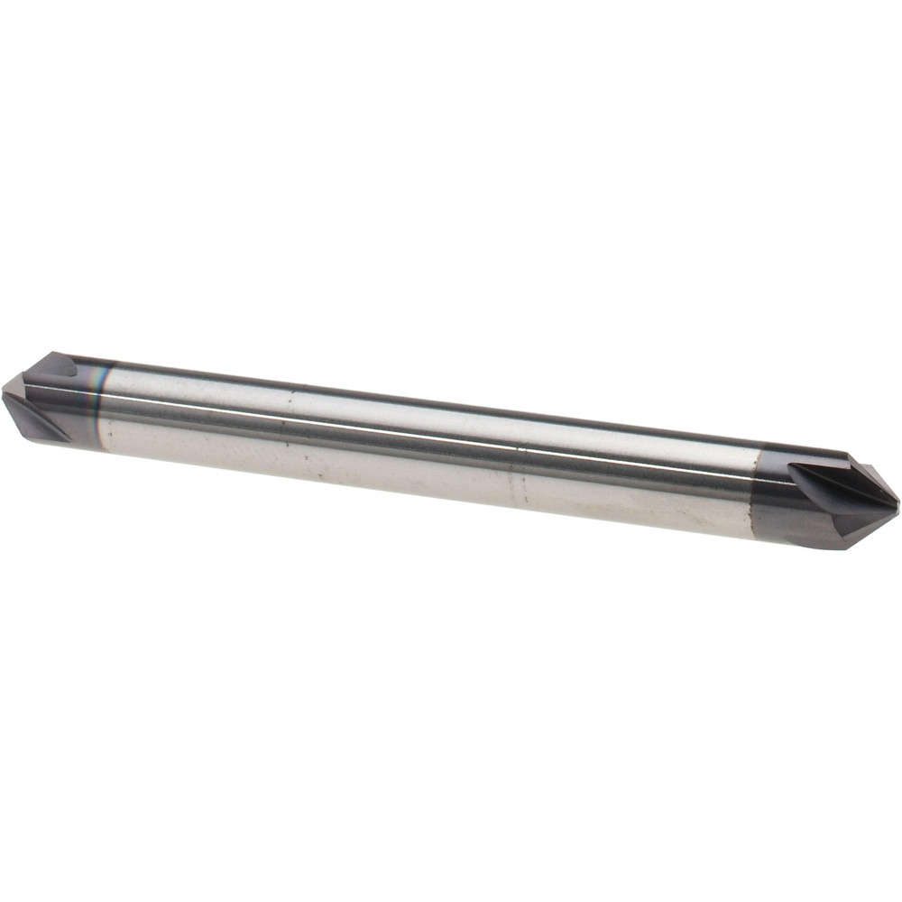 Micro 100 Chamfer Mill: 3/16" Dia, 3/16" Shank Dia, 60 deg, 4 Flute, Solid Carbide, Double End - CS-187-060X