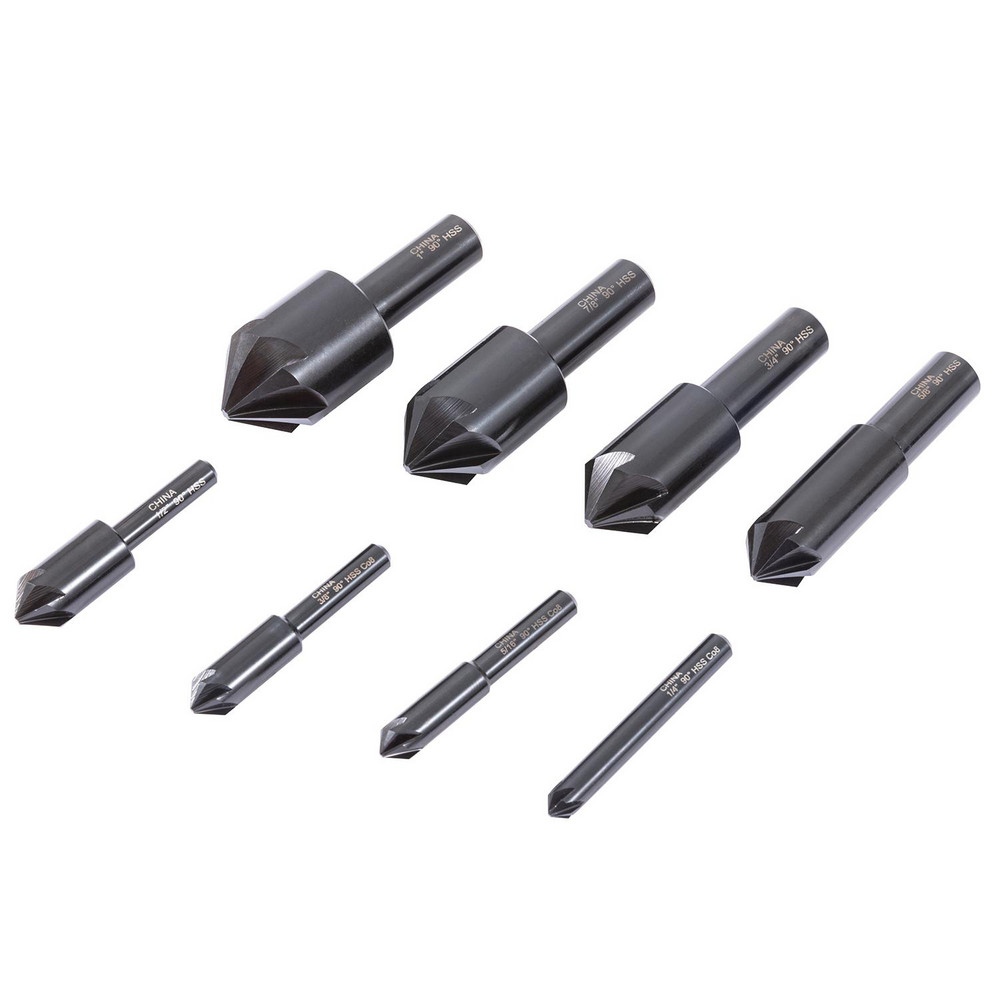Hertel Countersink Set: 8 Pc, 1/4 to 1" Head Dia, 6 Flute, 90 deg Included Angle - GX89329841