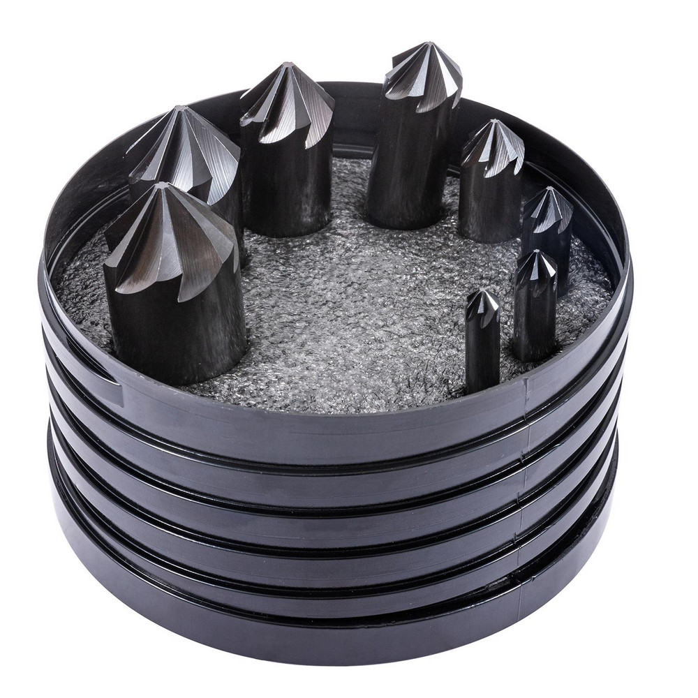 Hertel Countersink Set: 8 Pc, 1/4 to 1" Head Dia, 6 Flute, 90 deg Included Angle - GX89329841