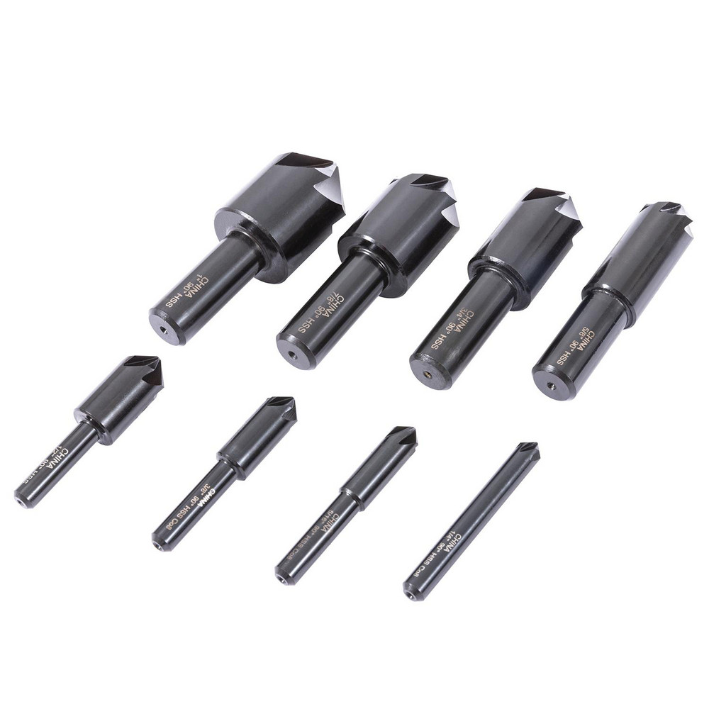 Hertel Countersink Set: 8 Pc, 1/4 to 1" Head Dia, 6 Flute, 90 deg Included Angle - GX89329841