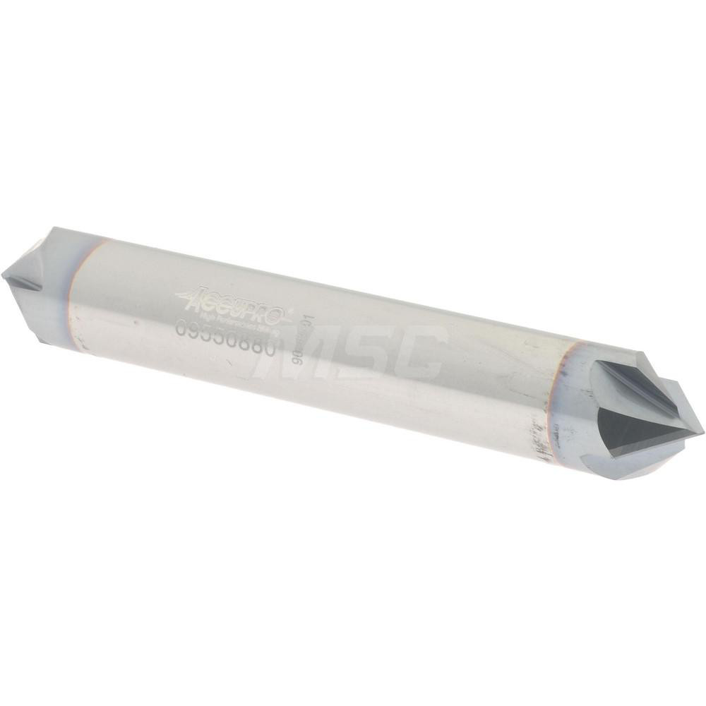 Harvey Tool Chamfer Mill: 3/8" Dia, 3/8" Shank Dia, 90 deg, 4 Flute, Solid Carbide, Double End - 785024
