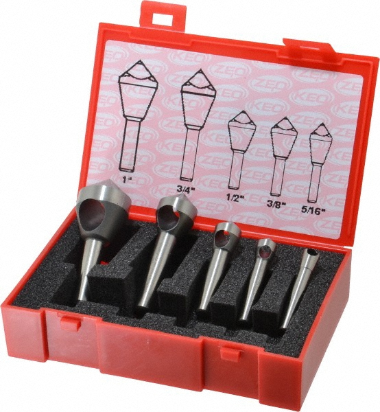 Keo Countersink Set: 5 Pc, 1/4 to 1" Head Dia, 1 Flute, 60 deg Included Angle - 919-000-050