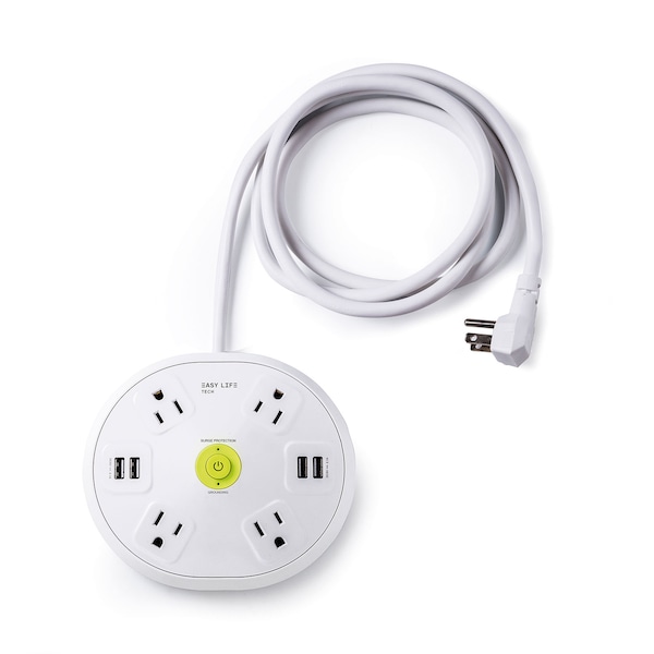 Easylife Tech Base Power Strip 4 Outlet 4 USB 1200 J Surge Protection with 6 ft Cord - 0-2514